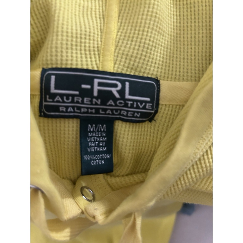 Vintage Lauren Ralph Lauren Active Yellow Waffle Thermal Hoodie Women's M - Picture 7 of 10